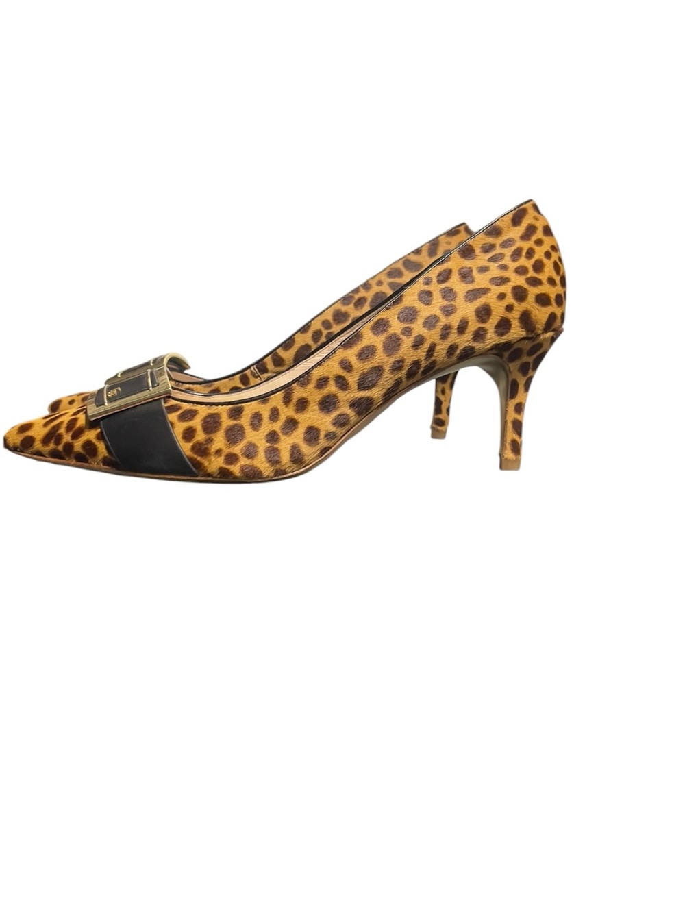 Leopard Print Pointed Toe Kitten Heel Pumps - Black & Tan